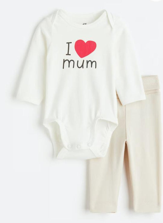 H&M "I LOVE MUM" Bodysuit with Trouser Set