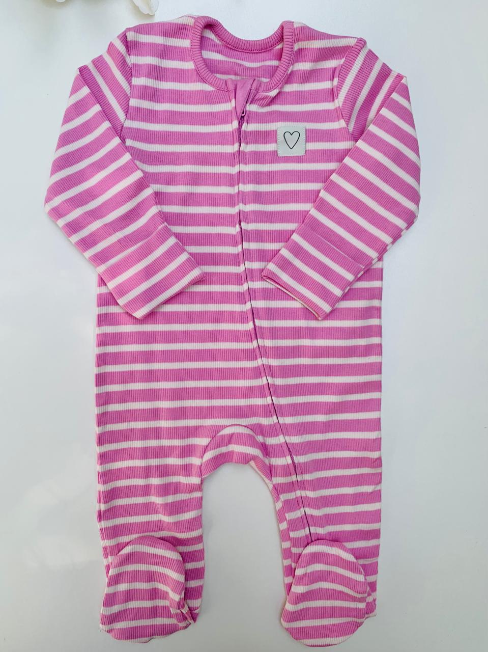 George Ribbed Stripes Pink Sleepsuit