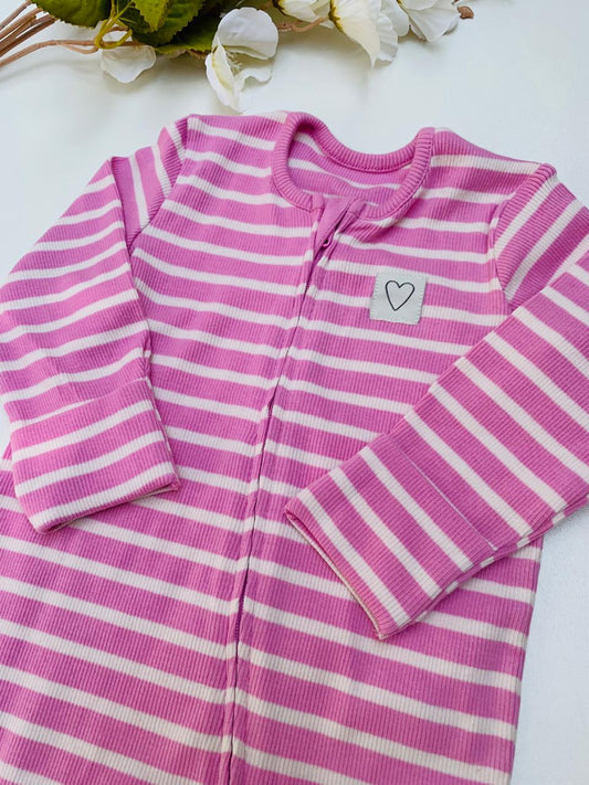 George Ribbed Stripes Pink Sleepsuit