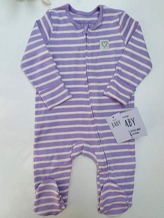 George Ribbed Pastel Purple Sleepsuit