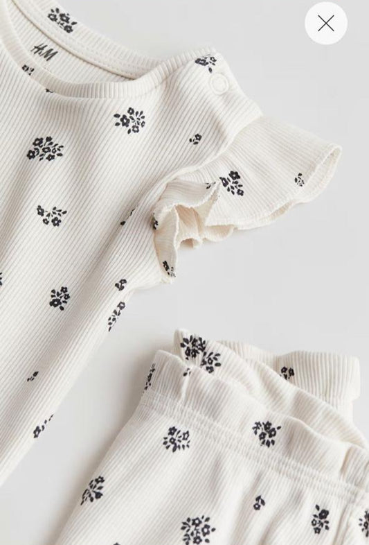 H&M Ribbed Floral Bodysuit & Shorts Set