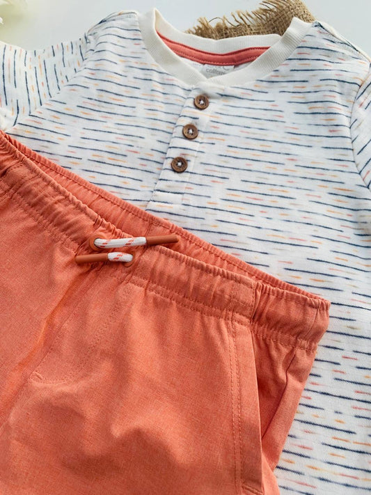C&C Blue & Peach Strips Shirt With Shorts