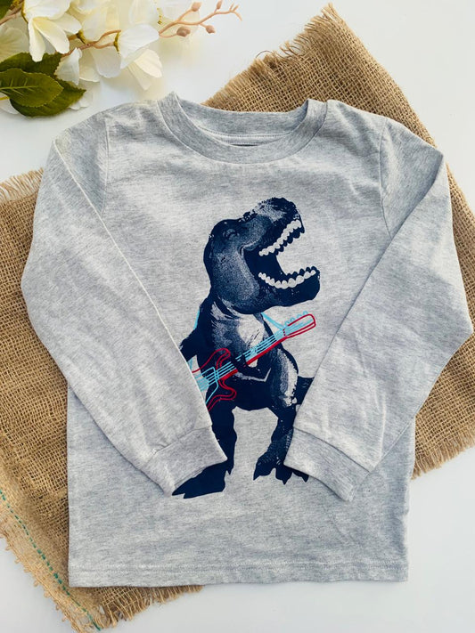 Simple Joy Printed Dinosour on Grey Shirt