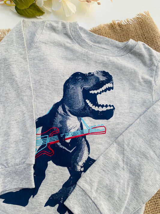 Simple Joy Printed Dinosour on Grey Shirt