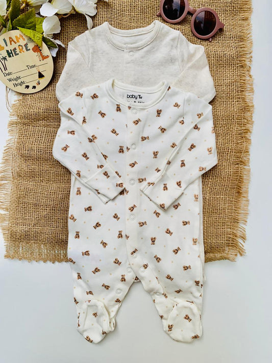 TU Clothing Pack of 2 Bears Print Sleepsuits