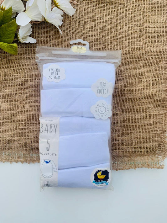 George Pack of 5 Plain White Bodysuits