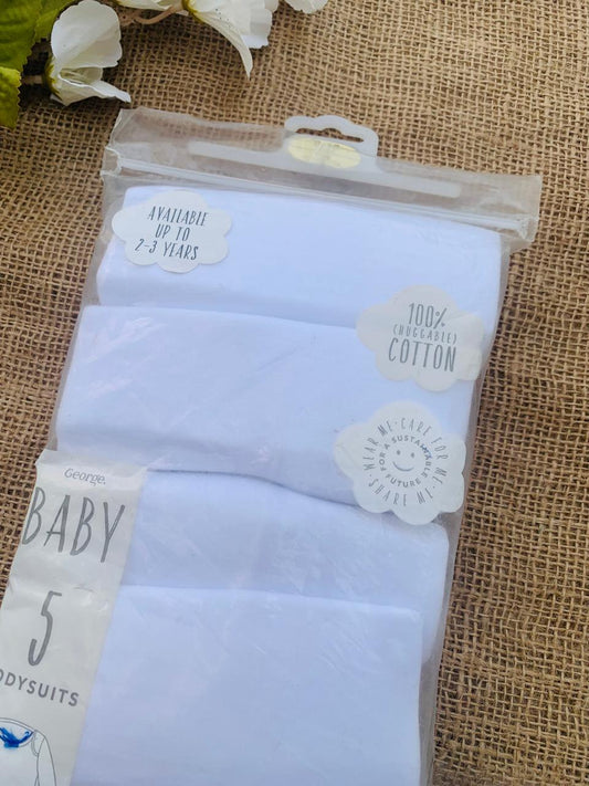 George Pack of 5 Plain White Bodysuits