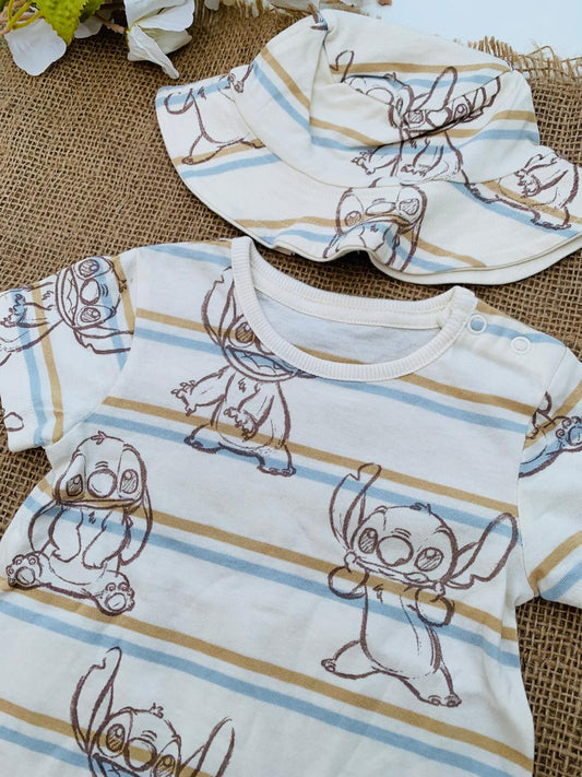 George Stitch Print romper with hat