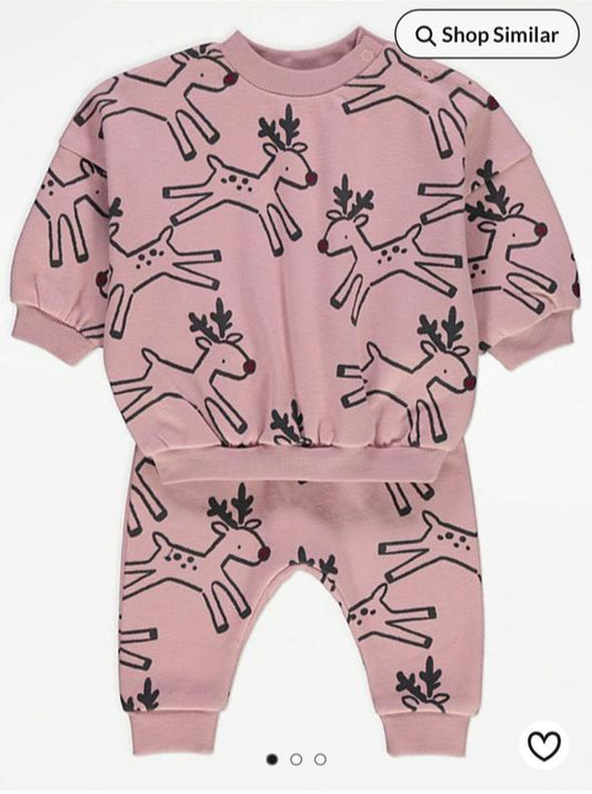 George Printed Reindeer Sweatshirt & Trouser Set