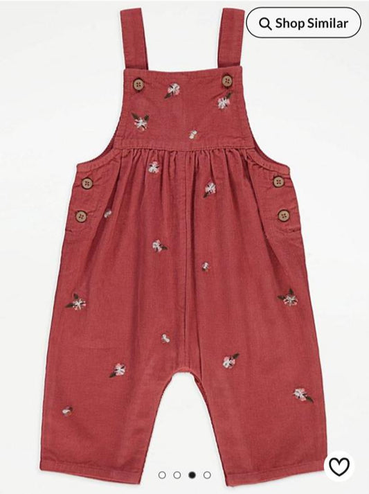 George Embroidered Corduroy Dungaree & Bodysuit Set