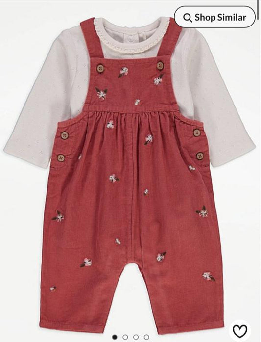 George Embroidered Corduroy Dungaree & Bodysuit Set