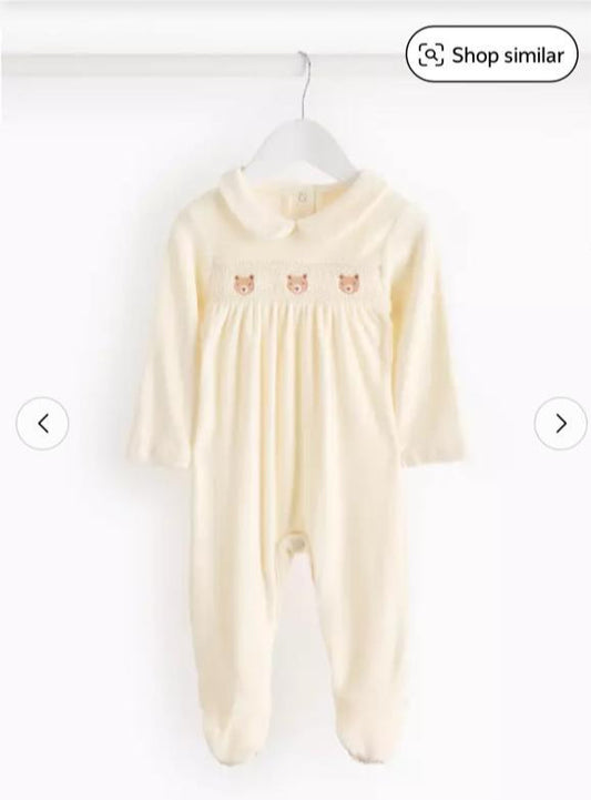 TU Clothing Embroided Bear Velour Sleepsuit