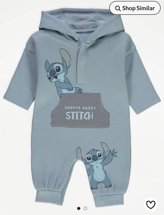 George Sweat " Always happy Stitch" Hooded Sleepsuit