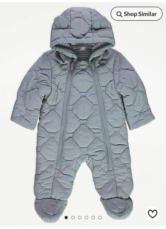 George Blue Bear Quilted Hooded PramSuit