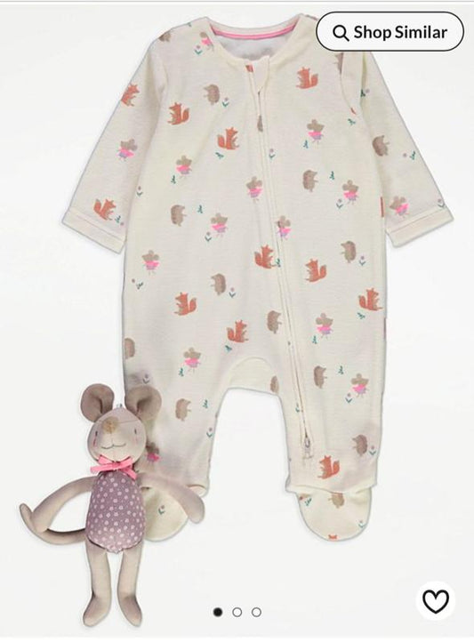 George Velour Zipped Sleepsuit with Stuff Toy