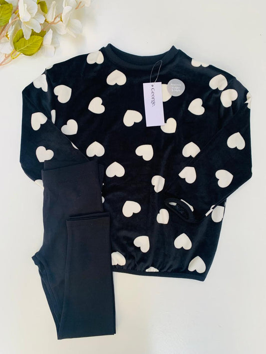 George Printed hearts Velour Shirt & Trouser Set