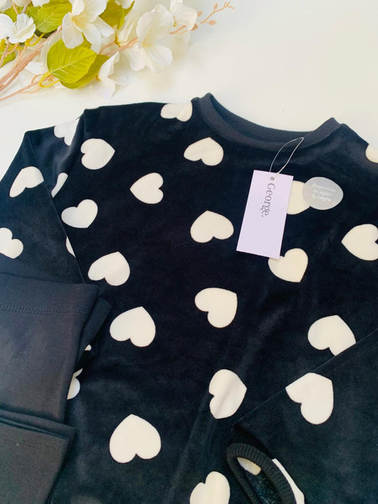 George Printed hearts Velour Shirt & Trouser Set