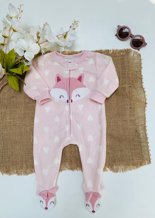 Juniors Embroidered Fox Face Fleece Sleepsuit