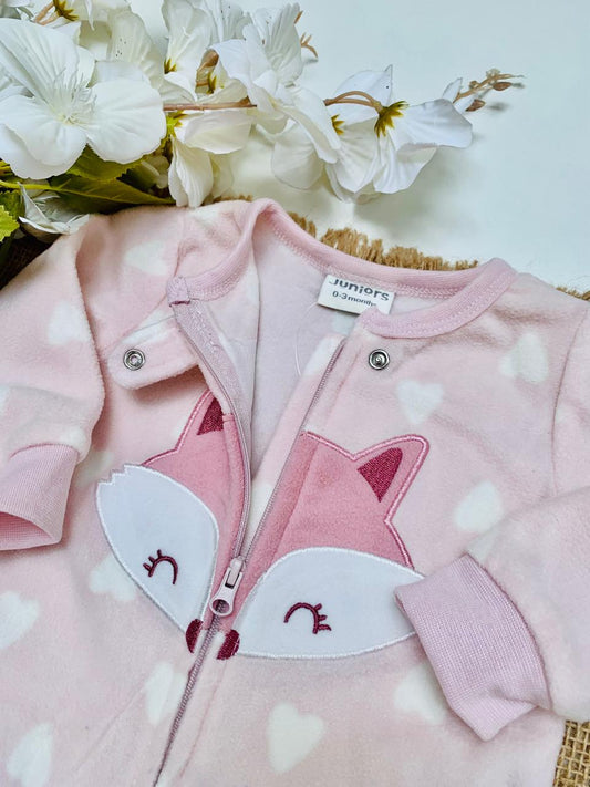 Juniors Embroidered Fox Face Fleece Sleepsuit