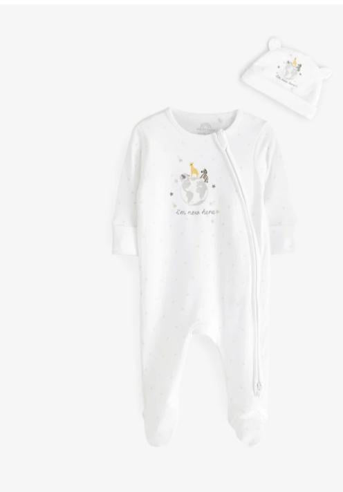 Next "I am New Here" Sleepsuit with Cap