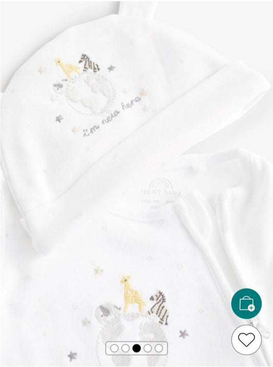 Next "I am New Here" Sleepsuit with Cap