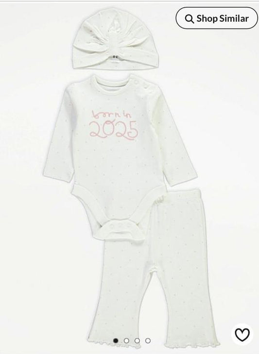 George Embroidered "Born in 2025" 3pc Set