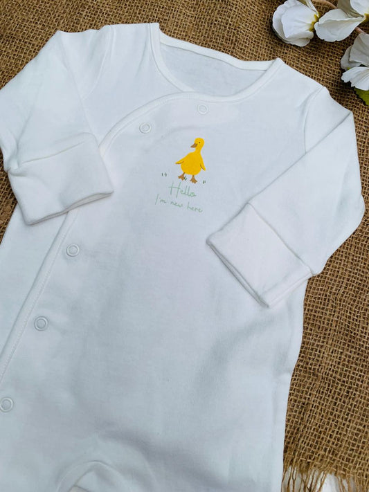 Matalan “Hello I'm New Here” Sleepsuit