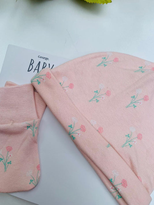 George Floral Cap & Mitten Set