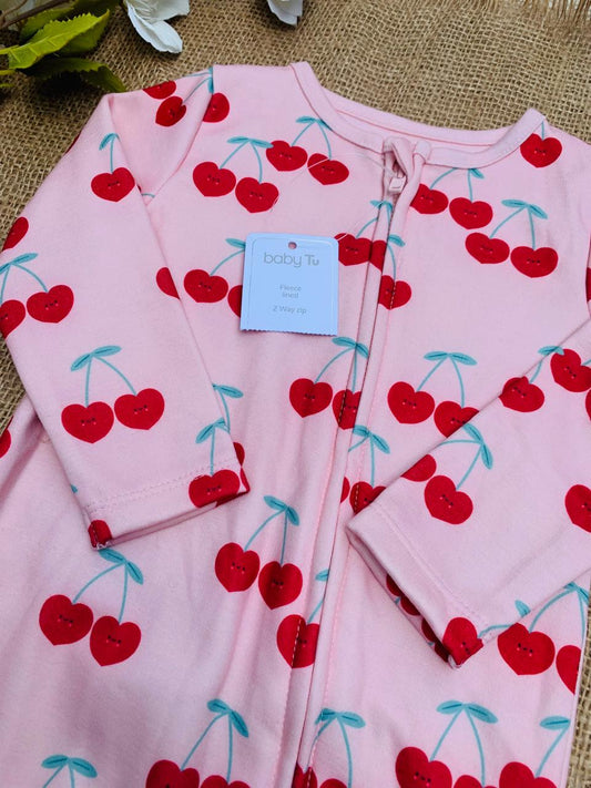 TU Clothing Cherry Print Fleeced Sleepsuit
