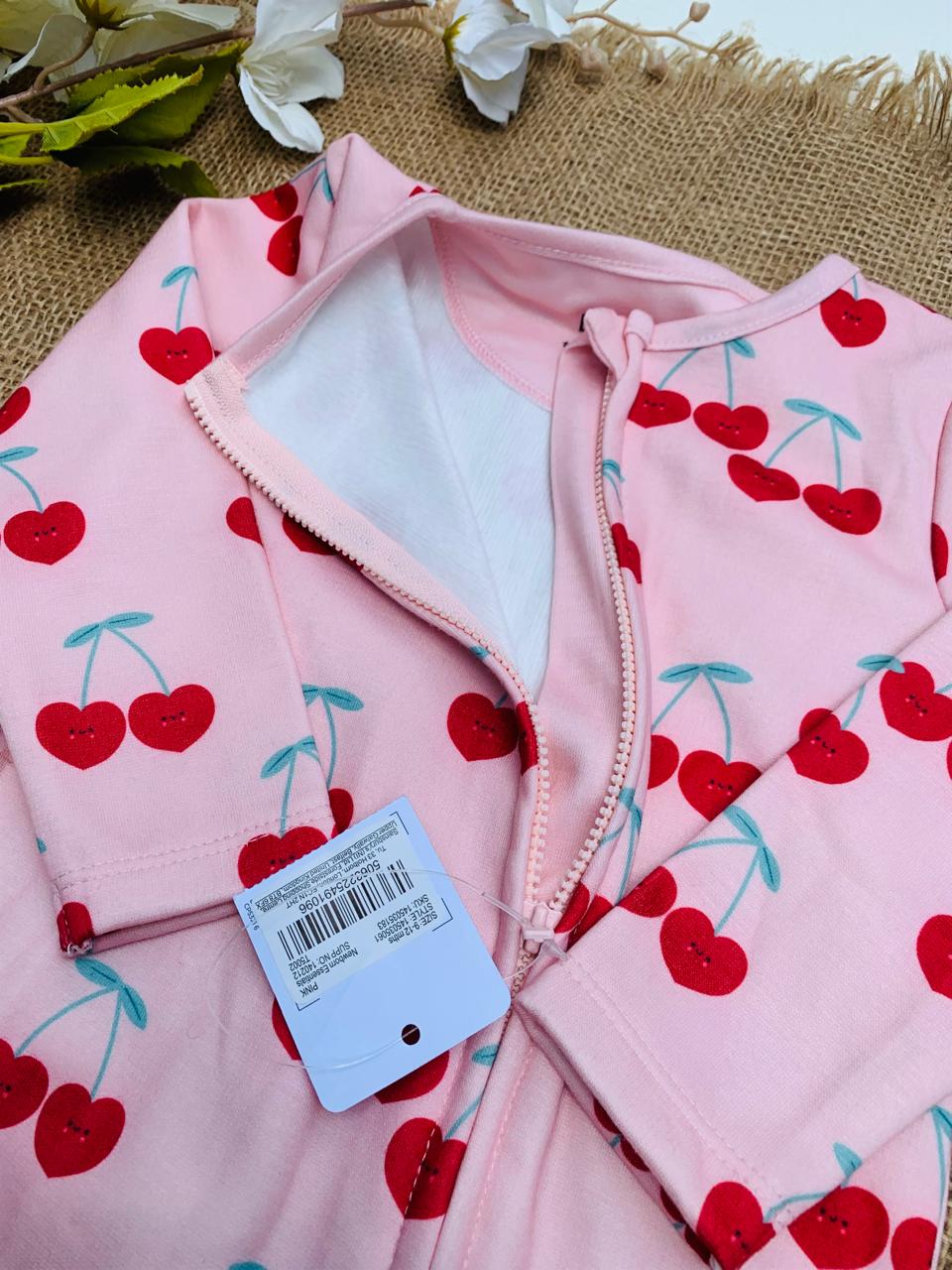 TU Clothing Cherry Print Fleeced Sleepsuit