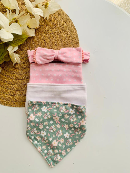 Pack of 3 Bandana Floral Bibs with Head band