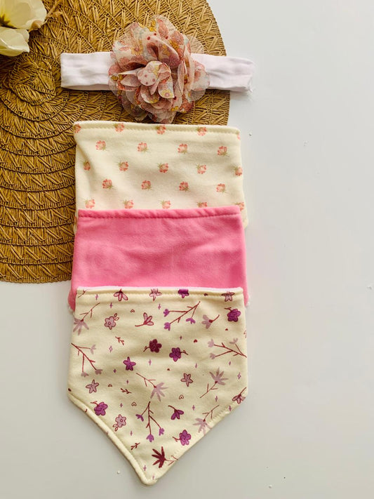 Pack of 3 Bandana Floral Bibs with Head band