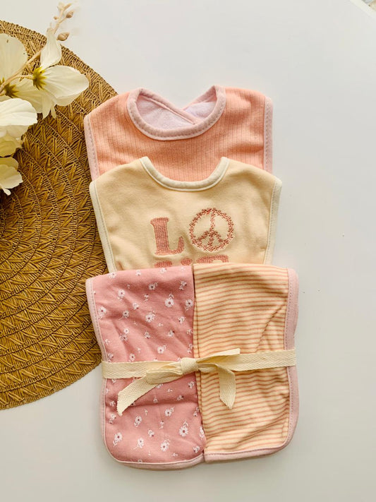 4pc "Love" 2 Bibs & 2 Burb Cloths Set