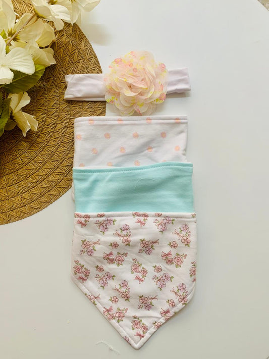 Pack of 3 Bandana Floral Bibs with Head band