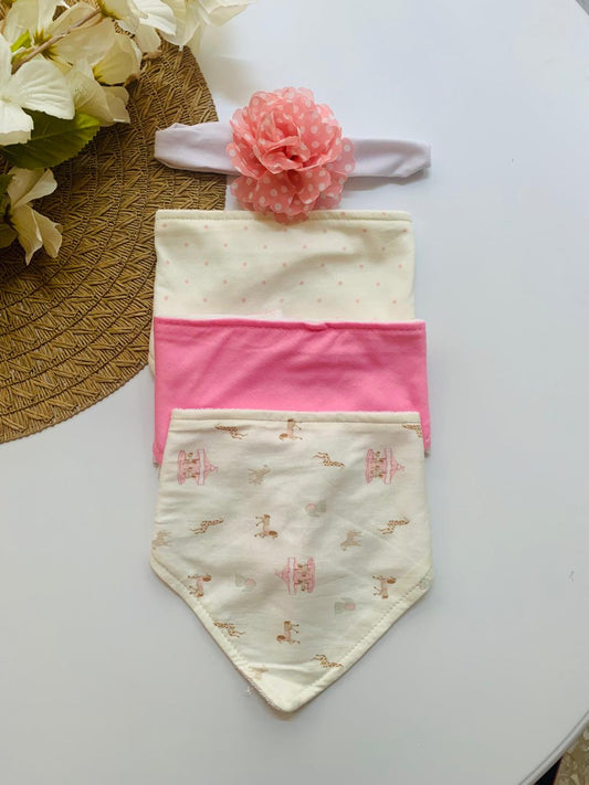 Pack of 3 Bandana Floral Bibs with Head band