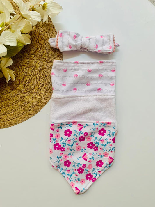 Pack of 3 Bandana Floral Bibs with Head band