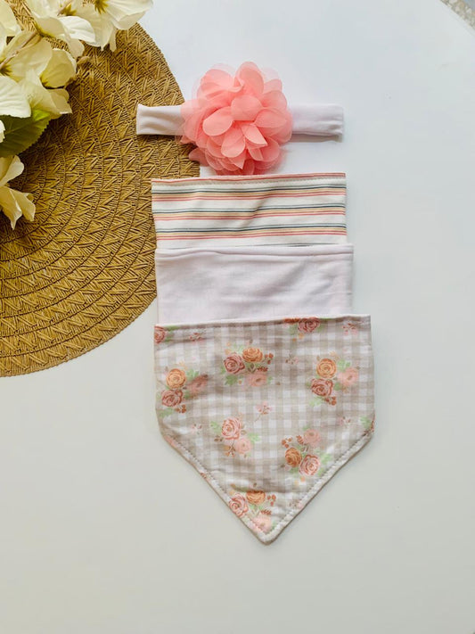 Pack of 3 Bandana Floral Bibs with Head band