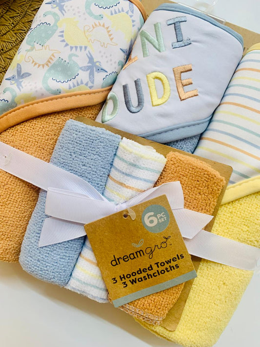 Pack of 3 "Mini Dude" Dino Hooded Towel & Wash Clothes