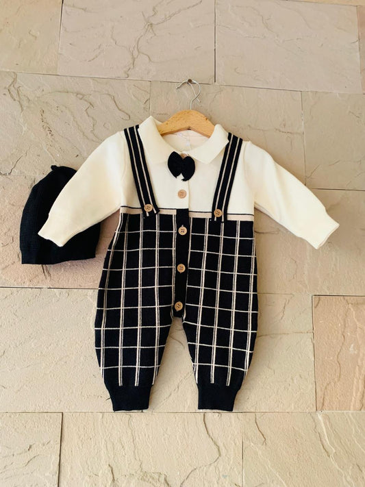 Knitted Dungarees style Outfit with matching Cap