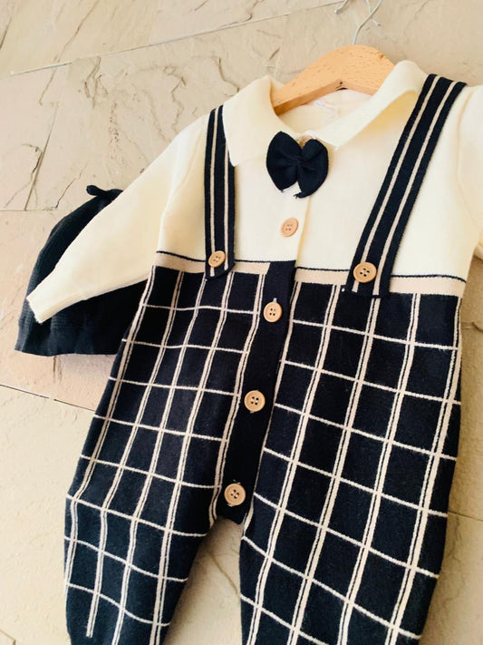 Knitted Dungarees style Outfit with matching Cap