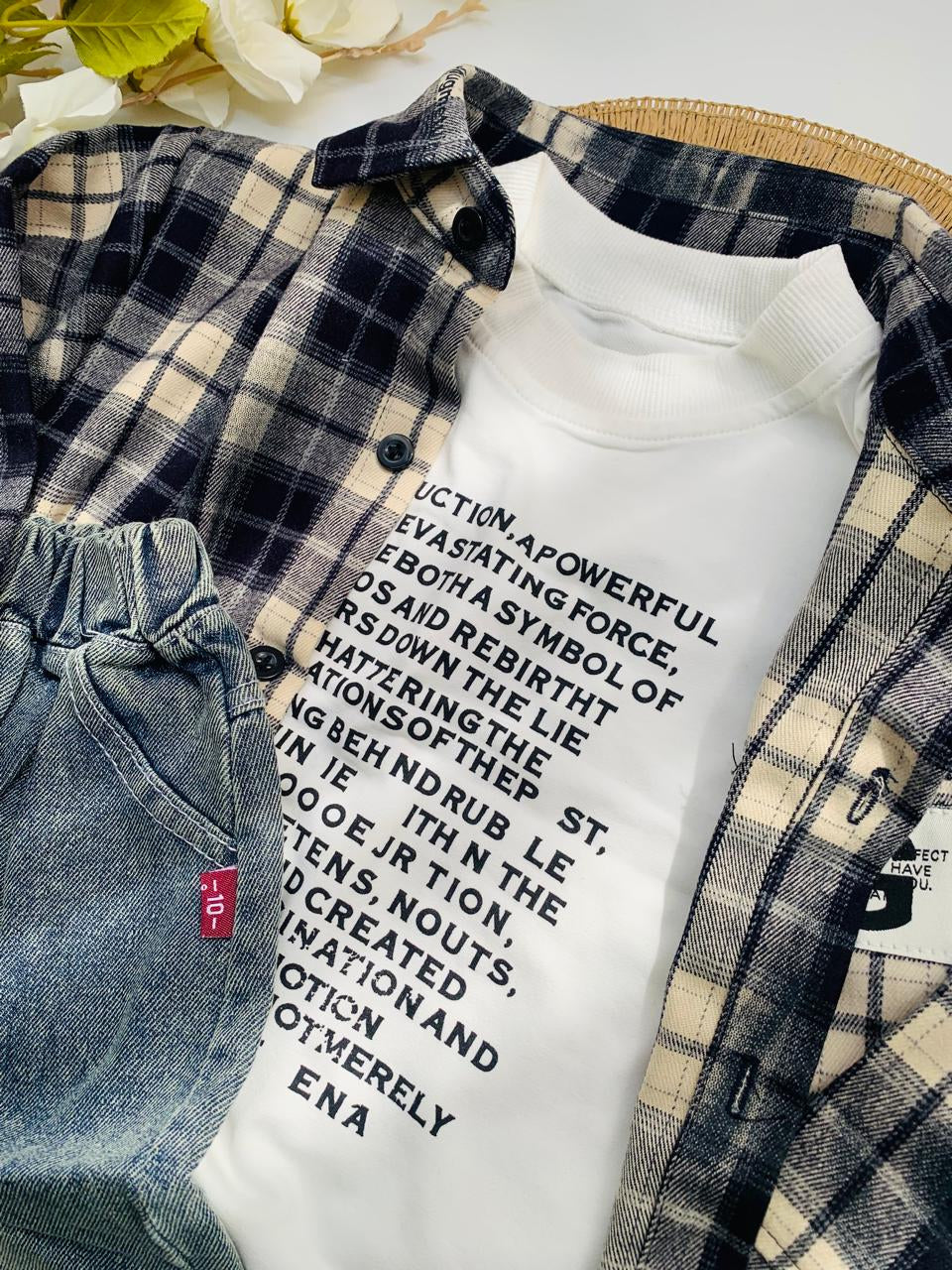 3Pc Checked Woolen Shirt & Jeans Set