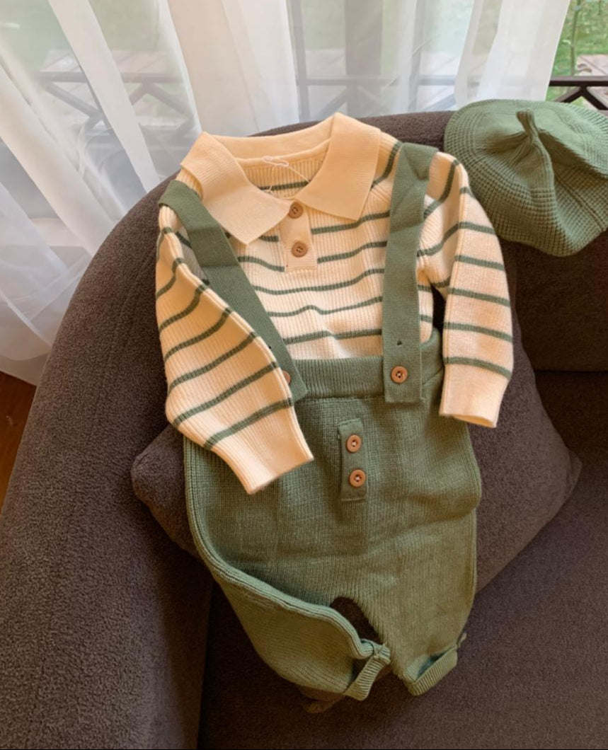 Knitted Dungarees with matching Hat