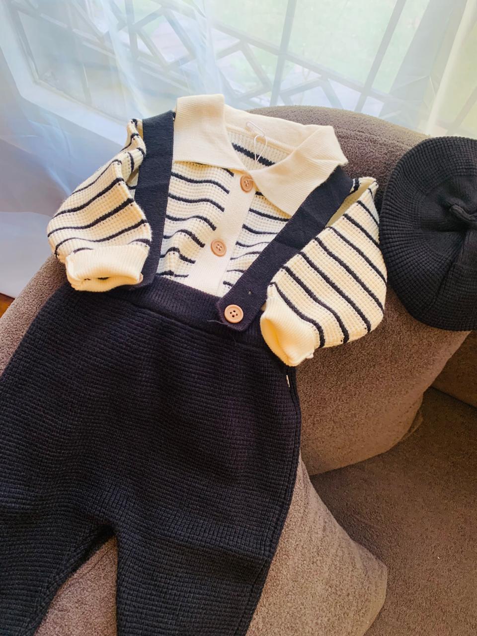 Knitted Dungarees with matching Hat
