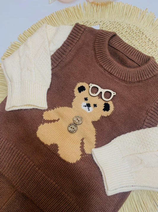 Knitted Embroidered Bear Sweater & Trouser Set
