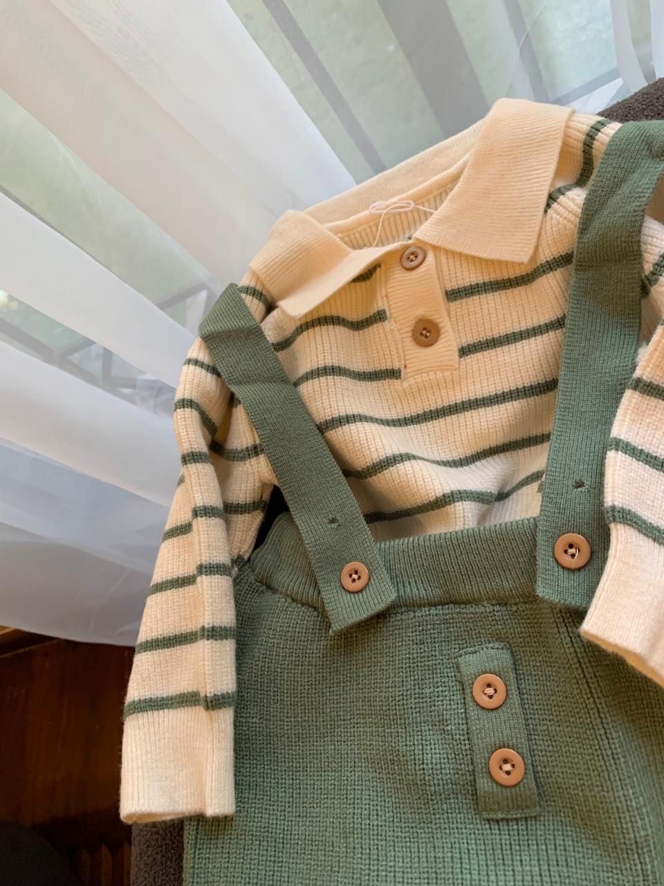 Knitted Dungarees with matching Hat