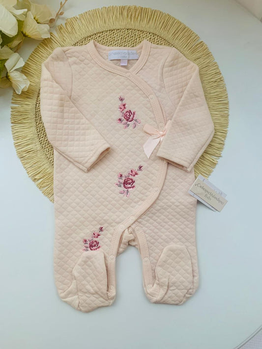 Quilted Embroidered Flowers Sleepsuit
