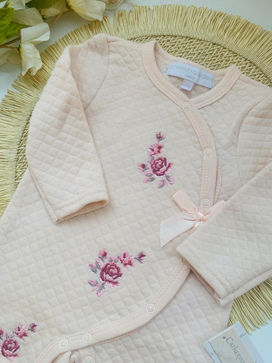 Quilted Embroidered Flowers Sleepsuit