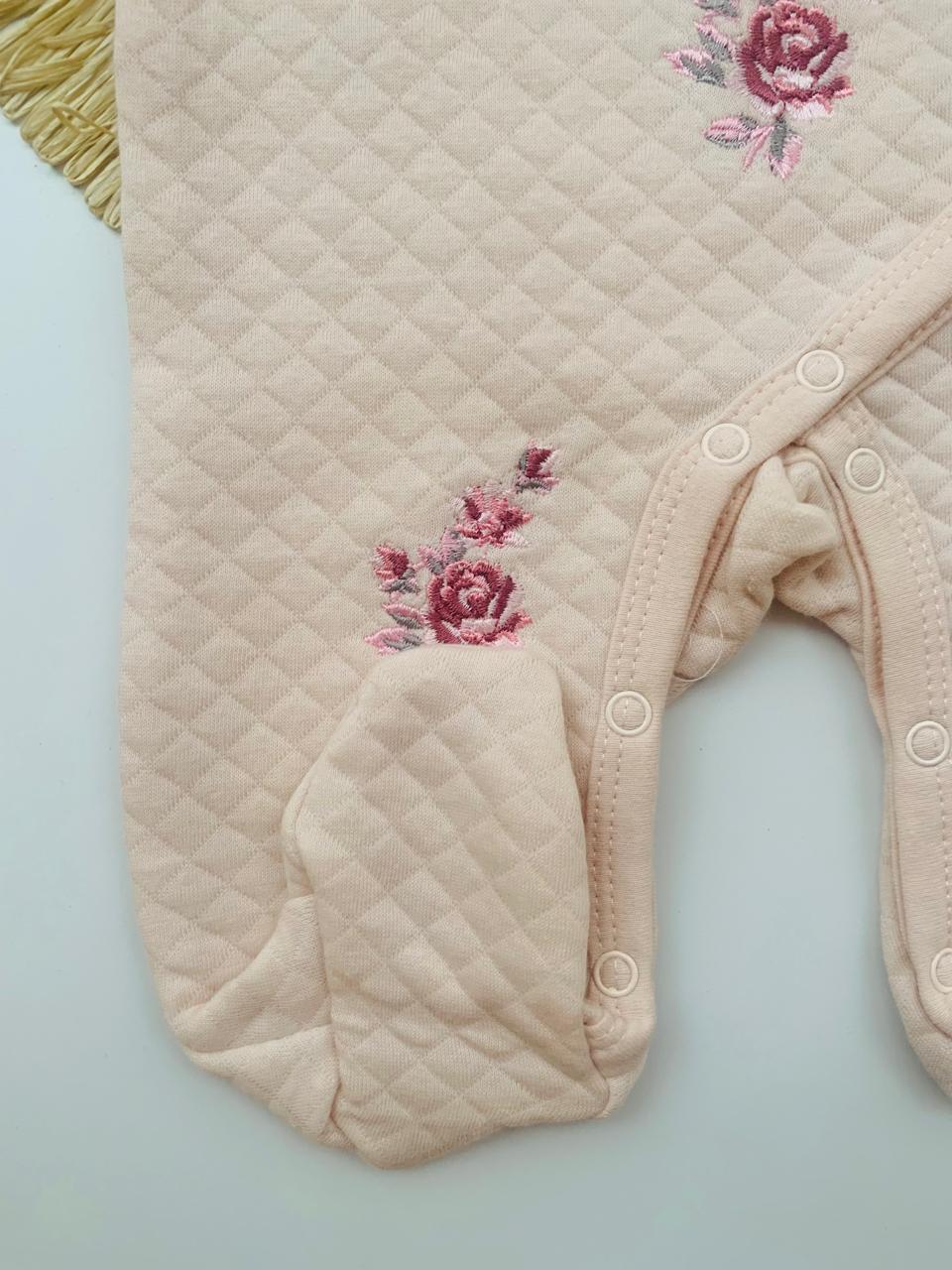 Quilted Embroidered Flowers Sleepsuit