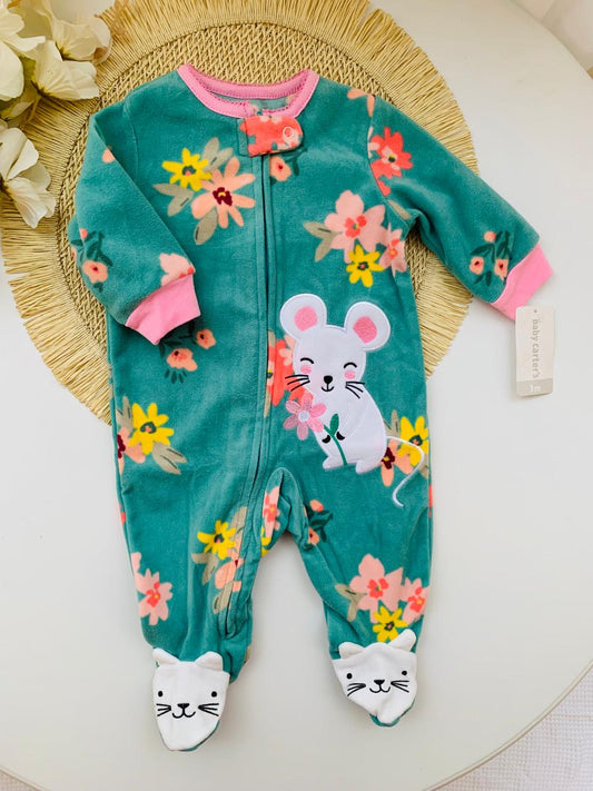 Embroidered Mouse Fleece Sleepsuit