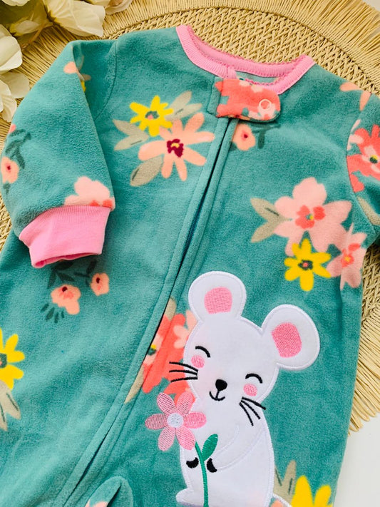 Embroidered Mouse Fleece Sleepsuit